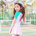 《童伶寶貝》HM040-夏款韓版字母短袖上衣+百褶短裙女童運動套裝