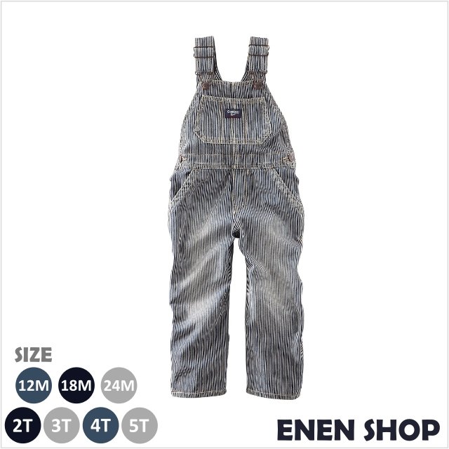 『Enen Shop』@OshKosh 經典條紋款單寧吊帶褲 #424A422｜12M/24M/2T/4T