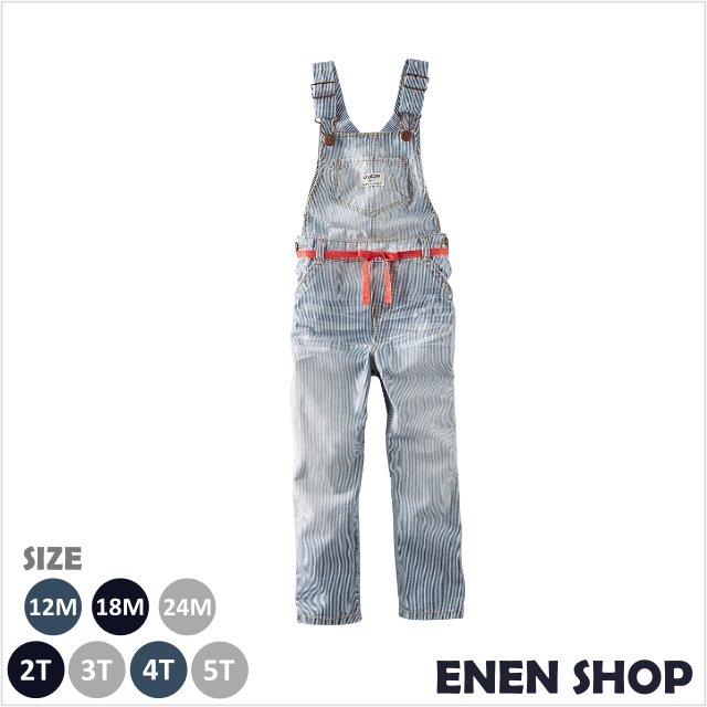 『Enen Shop』@OshKosh Bgosh 經典條紋刷白款單寧吊帶褲 #434B250｜12M/18M
