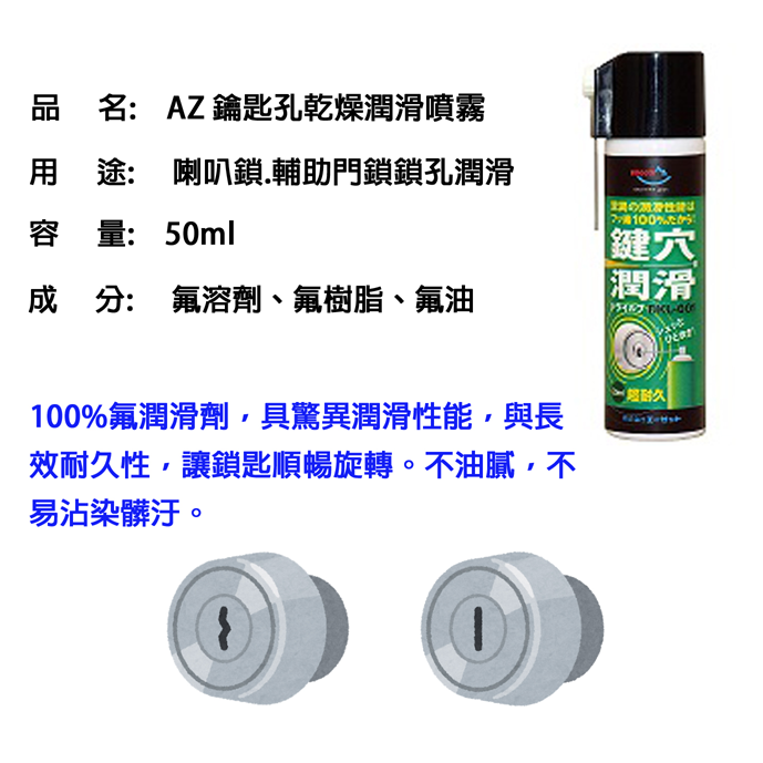 免運商品 Az 鑰匙孔乾燥潤滑噴霧50ml 939 日本進口圓筒鎖輔助鎖潤滑適用 Pchome商店街 台灣no 1 網路開店平台