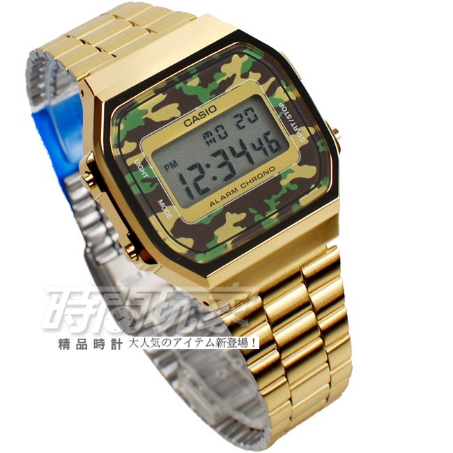 CASIO卡西歐 A168WEGC-3 方形迷彩 電子錶 數位電子中性錶 金色 A168WEGC-3DF 照明功能 夜光