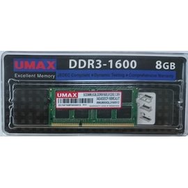 UMAX 筆記型記憶體 8GB DDR3 1600 512x8 顆粒，低電壓 1.35V ( SO-DIMM DDR3 1600-8GB 1.35V )