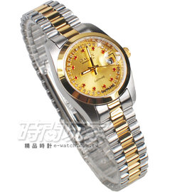 OMAX 閃耀時尚 城市圓錶 半金色不銹鋼帶 藍寶石水晶 鑽錶 女錶 日期視窗 OM4002R半金小