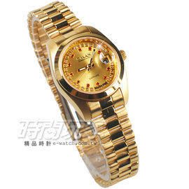 OMAX 閃耀時尚 城市圓錶 金色不銹鋼帶 藍寶石水晶 鑽錶 女錶 日期視窗 OM4002R全金小