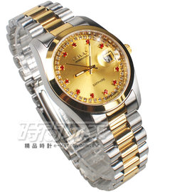 OMAX 閃耀時尚 城市圓錶 半金色不銹鋼帶 藍寶石水晶 鑽錶 男錶 日期視窗 OM4002R半金大