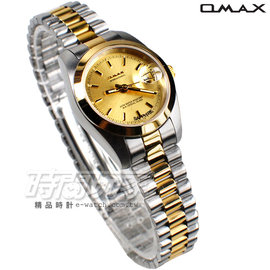 OMAX 時尚城市圓錶 半金色不銹鋼帶 藍寶石水晶 女錶 日期視窗 OM4003T半金小