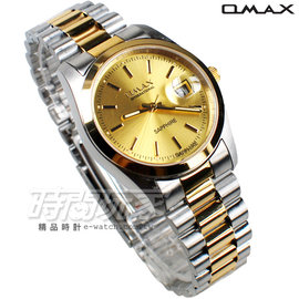OMAX 時尚城市圓錶 半金色不銹鋼帶 藍寶石水晶 男錶 日期視窗 OM4003T半金大