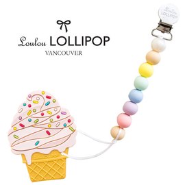 加拿大 Loulou lollipop 草莓霜淇淋固齒器組/奶嘴鍊夾 棉花糖