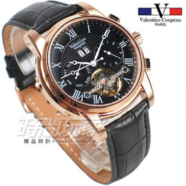 valentino coupeau 范倫鐵諾 羅馬 自動上鍊機械錶 不鏽鋼 防水手錶 男錶 日期顯示 皮帶錶 V61369黑玫