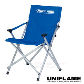 【日本 UNIFLAME】鋁合金休閒摺疊椅(附收納袋_600D牛津布).折合椅.野餐椅.露營椅.太師椅/耐重100kg_680292 藍