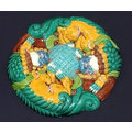 【啟秀齋】已故交趾陶名師 呂建勳 早期創作 雙獅戲球盤 有舊補 Koji Cochin pottery
