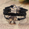 【愛米莉】個性船錨大象吊飾 多層 手工編織 小牛皮 合金 手鍊手鏈手環