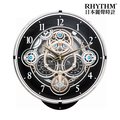 日本麗聲鐘-時尚機械錶造型/ 施華洛世奇水晶裝飾/溫溼度獨立錶盤/齒輪轉動魔幻音樂舞台掛鐘
