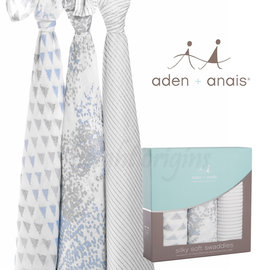 美國Aden+Anais 竹纖維毯子包巾(三入裝) 藍雲飄飄款9217