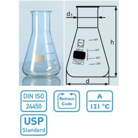 《德國 DWK》德製 DURAN 刻度 三角燒瓶(廣口) 2000ML【1支】 實驗儀器 玻璃製品