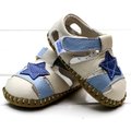 寶貝倉庫- 真皮-藍星星休閒包頭涼鞋-寶寶鞋-娃娃鞋-童鞋-嬰兒鞋-磨砂底-粘扣設計-彌月禮