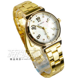 BETHOVEN 數字時刻 鑲鑽圓錶 日本機芯 珍珠螺貝面盤 女錶 數字錶 白色x金 BE2033金白