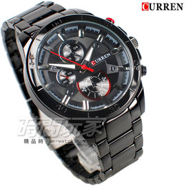 CURREN 卡瑞恩 粗曠厚實 造型三眼 大錶徑腕錶 男錶 防水錶 黑 CU8275紅槍黑