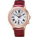 CITIZEN XC 甜美笑容風靡全球電波時尚羅馬皮革腕錶-紅帶+玫瑰金殼-CB1107-07D