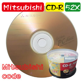 100片-Mitsubishi黃金星球版CD-R 52X/700MB/80MIN空白燒錄光碟片
