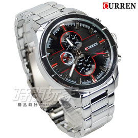 CURREN 卡瑞恩 帥氣簡約時刻三眼造型大錶徑男錶 防水手錶 學生錶 CU8274黑