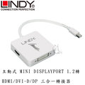 【A Shop】LINDY 41039 Mini DisplayPort 1.2轉 HDMI/DVI-D/DP 三合一轉接器