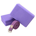 【VITASTYLE】2個紫色瑜珈磚+ 1條紫色瑜珈棉繩(鐡扣) 優惠套組【台灣製】