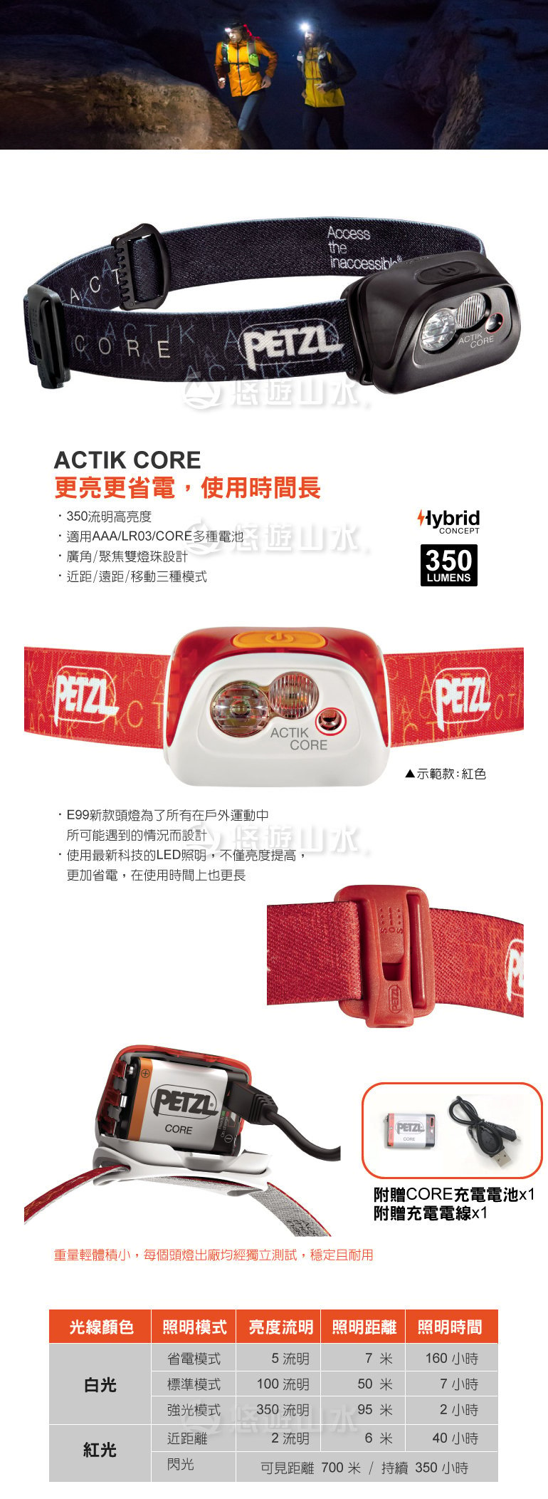 【Petzl 法國 ACTIK CORE 頭燈《350流明/黑》】E99ABA/頭燈/登山露營/救難/手電筒★滿額送