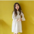 《童伶寶貝》MY001-韓版春秋款鏤空繡蕾絲長袖女童白洋裝 親子裝