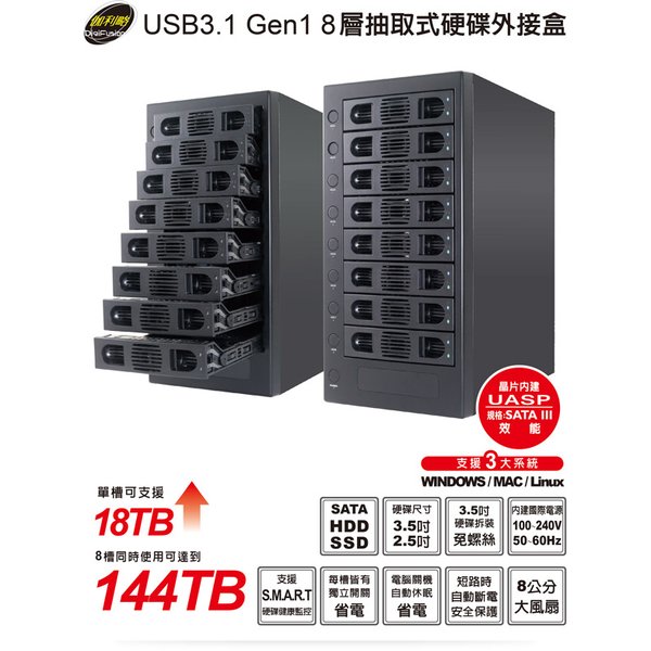 (支援18TB) 伽利略 USB3.0 8層 抽取式 硬碟外接盒(35D-U38)