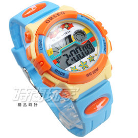 OHSEN 繽紛色彩 多功能計時碼錶 電子錶 女錶 兒童手錶 防水手錶 夜光 男童 女童 O1603橘藍