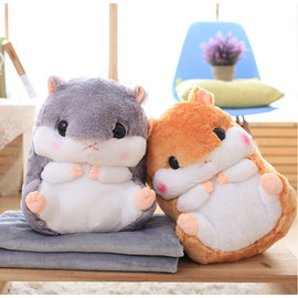 可愛倉鼠兩用抱枕毯 毛毯 絨毛靠枕 娃娃 黃金鼠