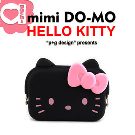 日本進口 p+g design mimi DO-MO X Hello Kitty 貓臉造型矽膠零錢包/卡片夾/收納包 - 經典黑