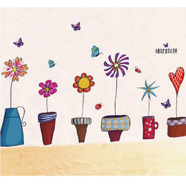 BO雜貨【YV2975】DIY時尚裝飾組合可移動創意壁貼 牆貼 背景貼 彩色 花朵 愛心 蝴蝶 盆栽AY947
