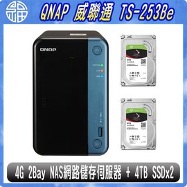 【阿福3C】QNAP 威聯通 TS-253Be-4G 2Bay NAS 網路儲存伺服器+(2入)Seagate 那嘶狼 4TB 3.5吋 NAS硬碟 （ST4000VN008）
