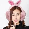韓風 絨毛兔耳朵耳罩-皮粉色