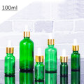 『藝瓶』空瓶空罐 化妝保養品分類瓶 遮光精油瓶 綠色金蓋滴管玻璃分裝瓶-100ml