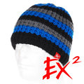 EX2 中性 條紋針織帽-藍灰 352359 針織帽 造型帽 毛帽 毛線帽 帽子 禦寒 防寒 保暖