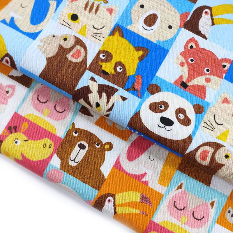 【作口罩必備】日本進口〈棉布〉彩色格子 動物世界　布料 手工DIY 拼布材料