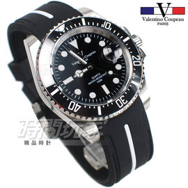 valentino coupeau 范倫鐵諾 夜光時刻 不鏽鋼 防水手錶 男錶 橡膠 潛水錶 水鬼 石英錶 V61589膠黑