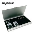 DigiStone 手機SIM多用途轉接卡 四合一套件+單層超薄型Slim鋁合金7格收納盒(銀色)x1組【鋁合金外殼】【防靜電EVA】