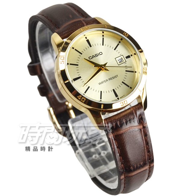CASIO卡西歐 LTP-V004GL-9A 都會數字錶 指針女錶 金x咖啡 真皮 指針錶 防水手錶 LTP-V004GL-9AUDF