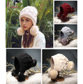 【Hankaro】★冬季保暖系列時尚加厚款兔毛球護耳毛線雷峰帽毛帽★
