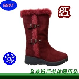 【全家遊戶外】㊣ ESKT 開泰 台灣 女款雪靴 紅色 SN219-38、39、40/雪鞋 防滑 釘爪 保暖 刷毛