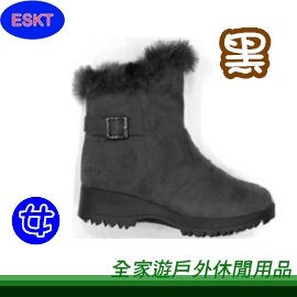【全家遊戶外】㊣ ESKT 開泰 台灣 女款雪靴 黑色 SN237-37、38、39、40、41/雪鞋 防滑 釘爪 保暖 刷毛