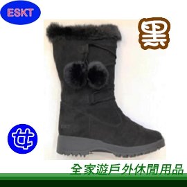 【全家遊戶外】㊣ ESKT 開泰 台灣 女款雪靴 黑色 SN238-38、39、40/雪鞋 防滑 釘爪 保暖 刷毛