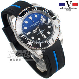 valentino coupeau 范倫鐵諾 古柏 夜光時刻 膠帶 防水手錶 男錶 潛水錶 V61589膠半藍