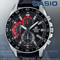 CASIO 卡西歐 手錶專賣店 國隆 EDIFICE EFV-550L-1A 三眼計時賽車男錶 皮革錶帶 深灰X紅色錶面 EFV-550L