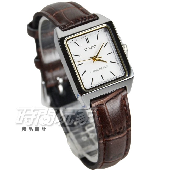 CASIO卡西歐 LTP-V007L-7E2 公司貨 簡約真皮石英錶 指針錶 女錶 學生錶 防水 白x咖啡 LTP-V007L-7E2UDF