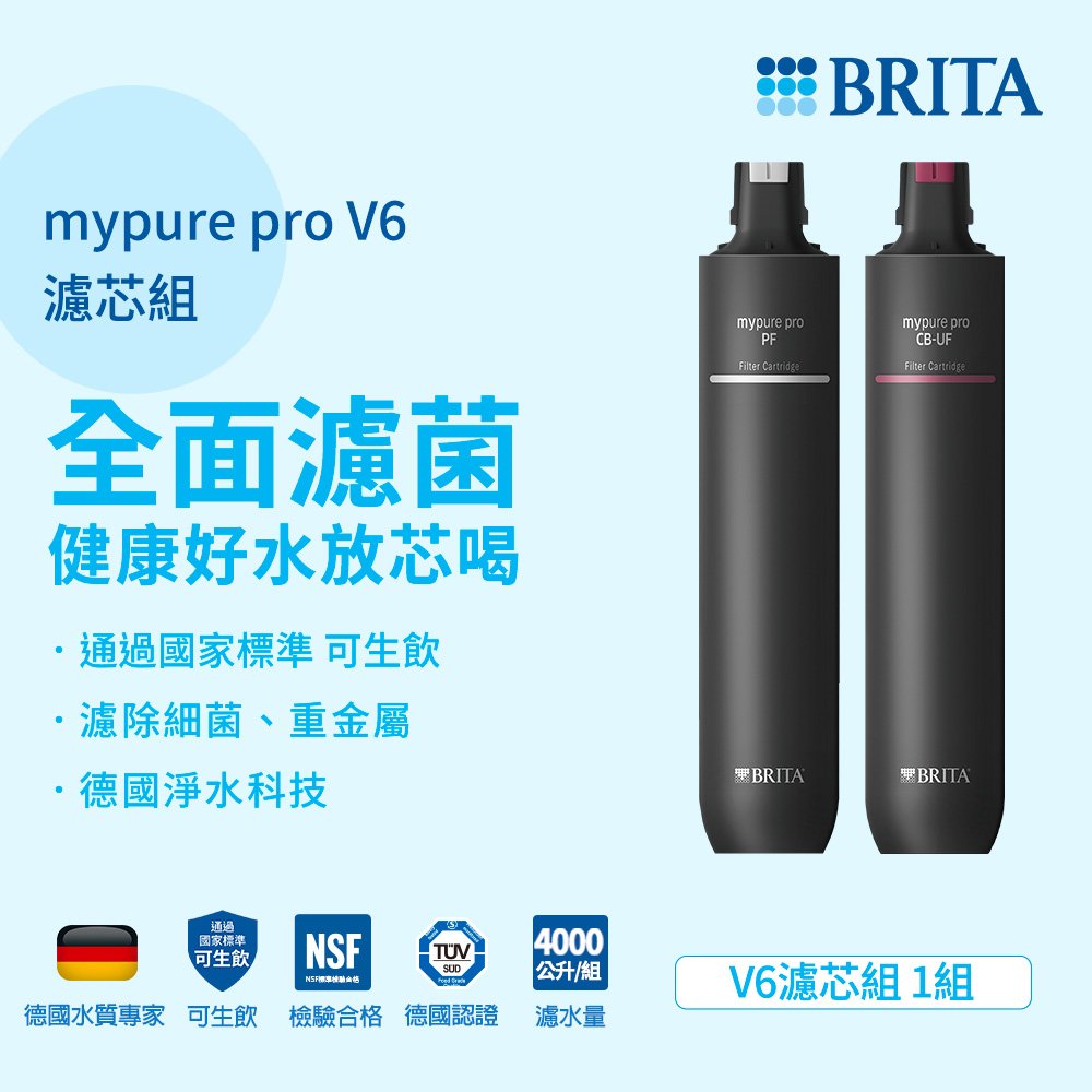 德國 BRITA mypure pro V6 超微濾三階段過濾系統專用替換濾心 *0.1微米中空絲膜過濾99.99%細菌